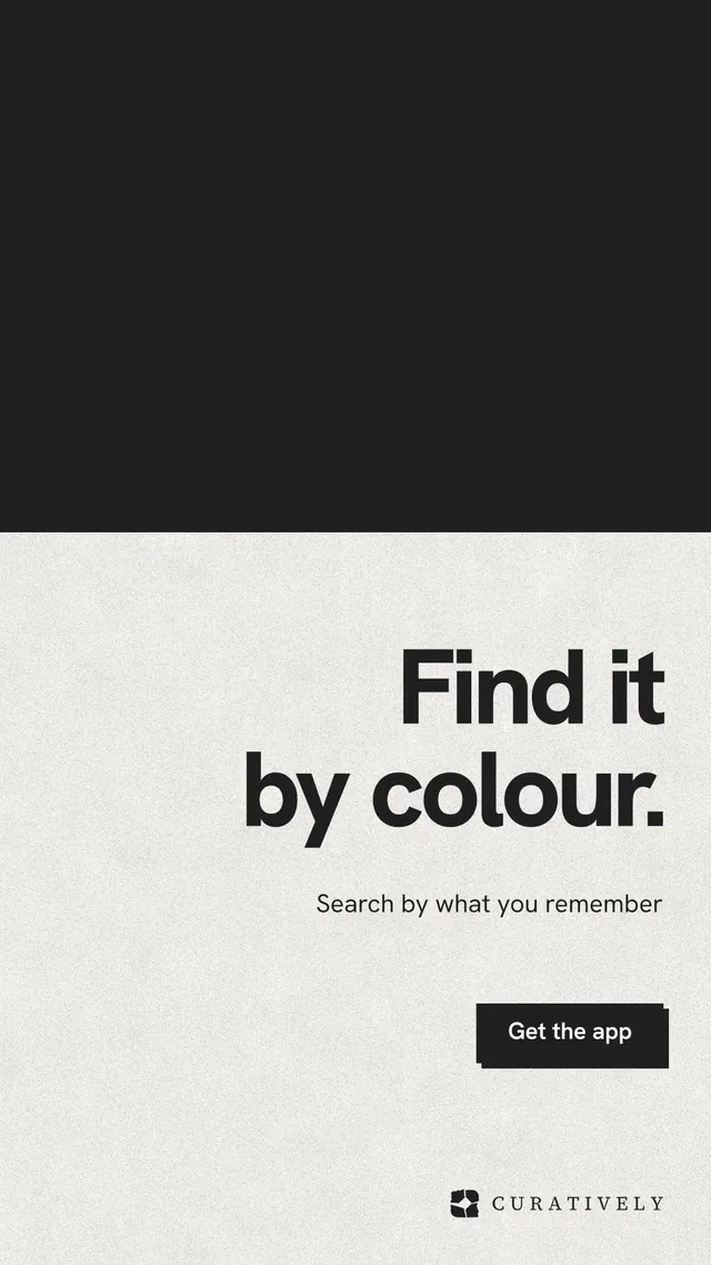 Instagram story for Curatively: "Find it by colour." Paper trio style, right layout, light palette in white, black.