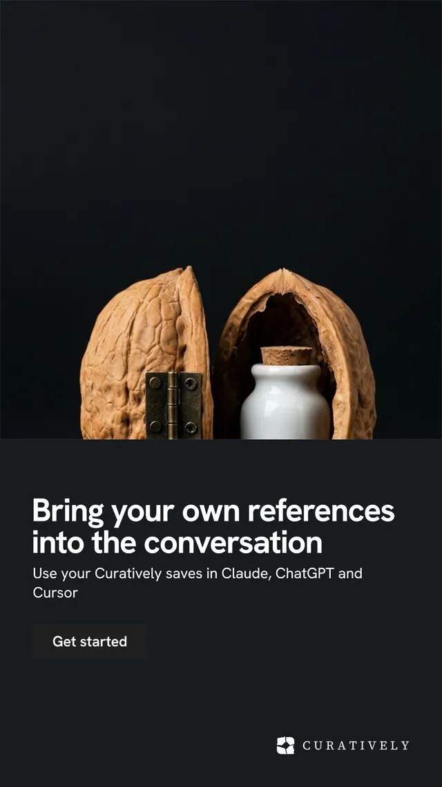 Instagram story for Curatively: "Bring your own references into the conversation". Swiss style, bottom layout, dark palette in black, grey.