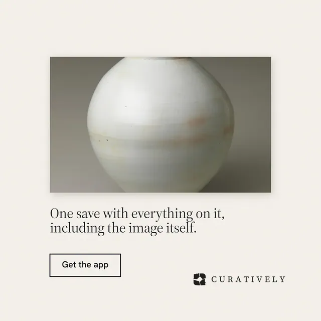Instagram post for Curatively: "One save with everything on it, including the image itself." Editorial style, bottom layout, light palette in white, grey.