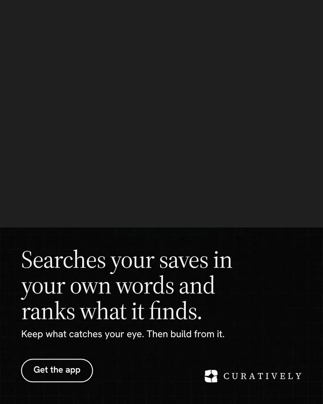 Instagram portrait post for Curatively: "Searches your saves in your own words and ranks what it finds." Phosphor atlas style, bottom layout, dark palette in black.