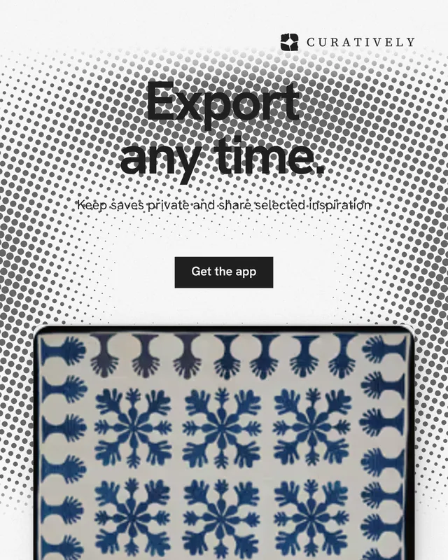 Instagram portrait post for Curatively: "Export any time." Swiss style, centred layout, light palette in grey, white.