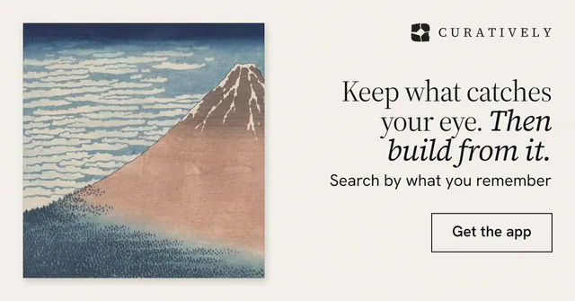 Social ad for Curatively: "Keep what catches your eye. Then build from it." Editorial style, right layout, light palette in grey, white.