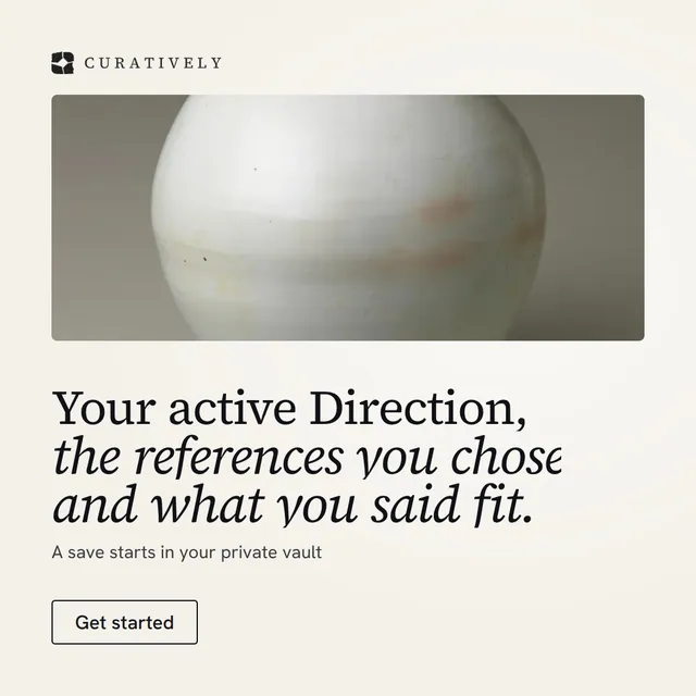Video for Curatively: "Your active Direction, the references you chose and what you said fit.". Doc motion loop, 8.0 s, light palette.