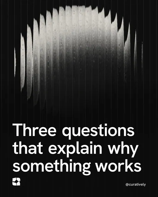 Video for Curatively: "Three questions that explain why something works". Shader loop, 6.0 s, dark palette.