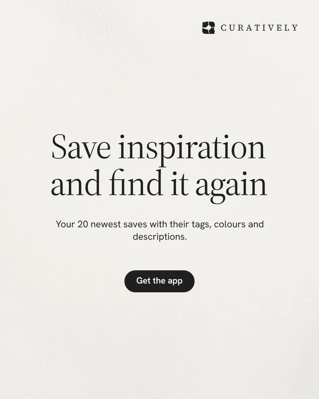 Instagram portrait post for Curatively: "Save inspiration and find it again". Data card style, centred layout, light palette in white, grey.