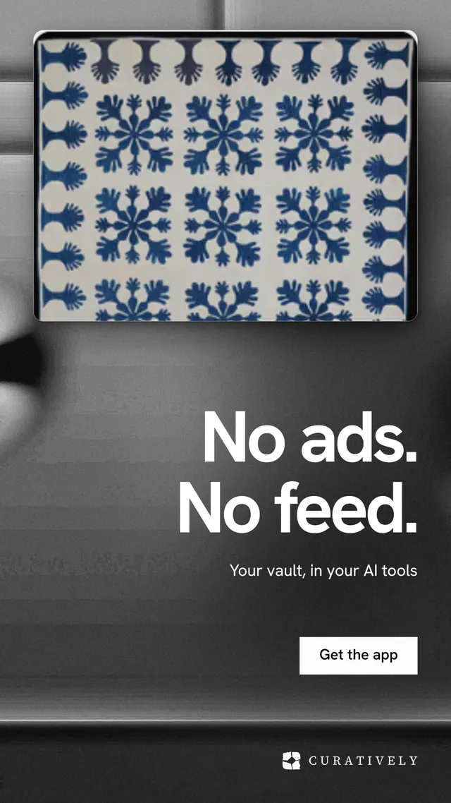 Instagram story for Curatively: "No ads. No feed." Swiss style, right layout, dark palette in grey, black.