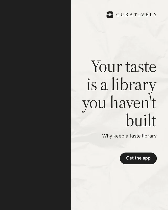 Instagram portrait post for Curatively: "Your taste is a library you haven't built". Data card style, right layout, light palette in black, white.