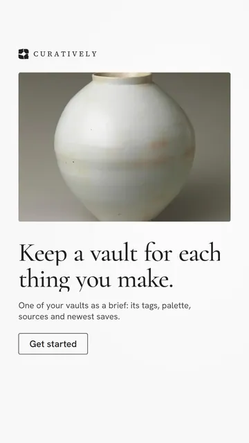 Video for Curatively: "Keep a vault for each thing you make.". Doc motion loop, 8.0 s, light palette.