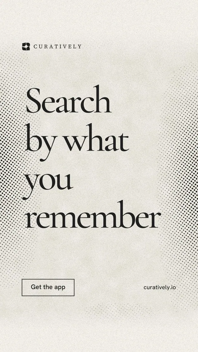 Instagram story for Curatively: "Search by what you remember". Editorial style, poster layout, light palette in yellow, white, grey.