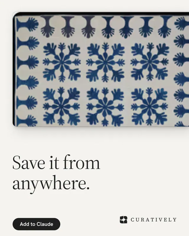 Instagram portrait post for Curatively: "Save it from anywhere." Data card style, bottom layout, light palette in white, grey, blue.