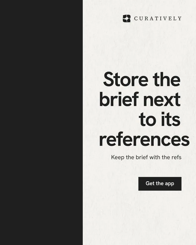 Instagram portrait post for Curatively: "Store the brief next to its references". Swiss style, right layout, light palette in white, black, grey.