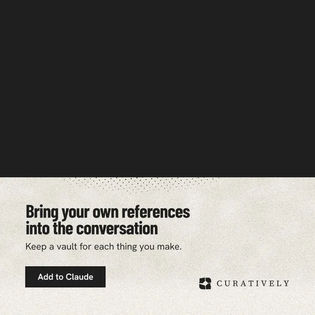 Instagram post for Curatively: "Bring your own references into the conversation". Ink sticker style, bottom layout, light palette in black, yellow.
