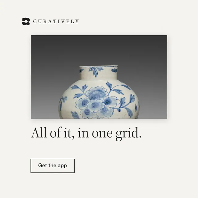 Instagram post for Curatively: "All of it, in one grid." Editorial style, bottom layout, light palette in white, grey.