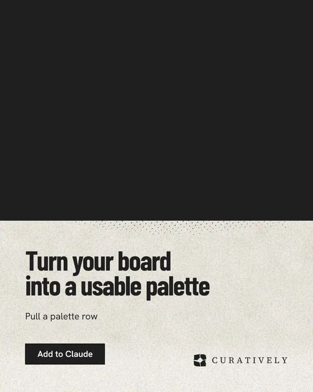Instagram portrait post for Curatively: "Turn your board into a usable palette". Ink sticker style, bottom layout, dark palette in black, yellow.