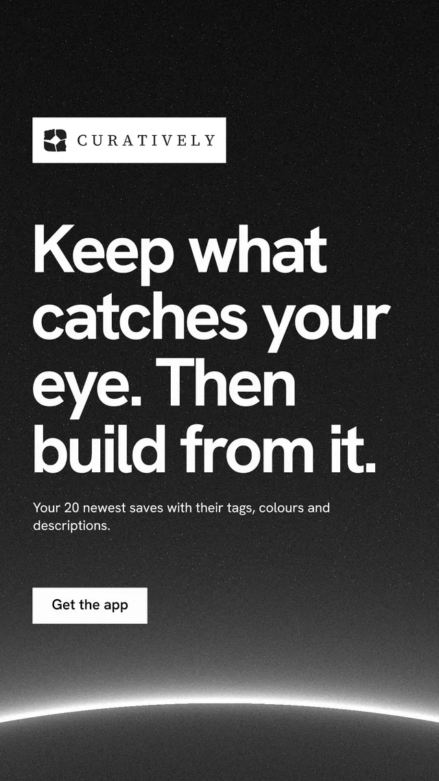 Instagram story for Curatively: "Keep what catches your eye. Then build from it." Swiss style, announce layout, dark palette in black, grey.