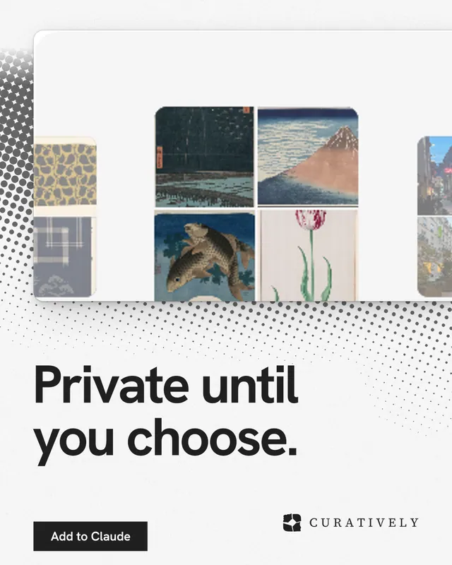Instagram portrait post for Curatively: "Private until you choose." Swiss style, bottom layout, light palette in white, grey.
