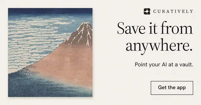Social ad for Curatively: "Save it from anywhere." Editorial style, right layout, light palette in grey, white.