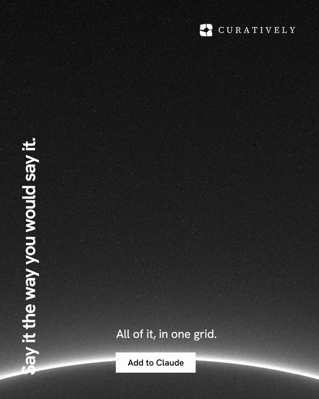Instagram portrait post for Curatively: "Say it the way you would say it." Swiss style, vertical layout, dark palette in black, grey.