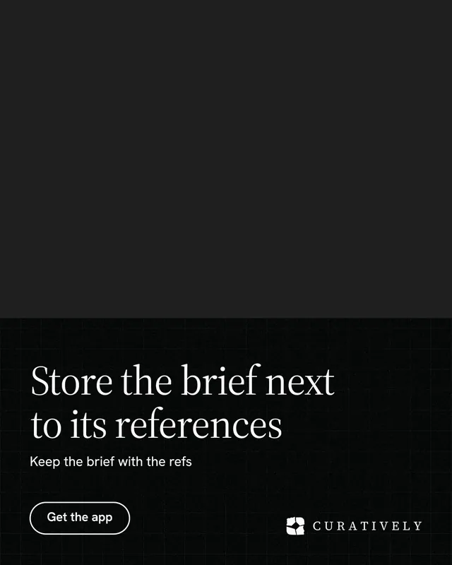 Instagram portrait post for Curatively: "Store the brief next to its references". Phosphor atlas style, bottom layout, dark palette in black.