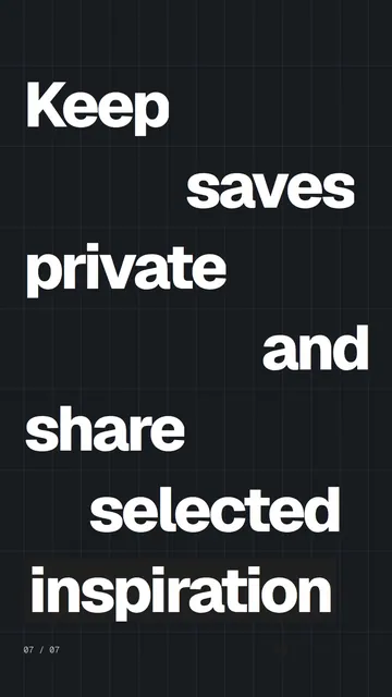 Video for Curatively: "Keep saves private and share selected inspiration". Kinetic type grid, 6.0 s, dark palette.