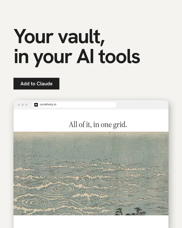 Instagram portrait post for Curatively: "Your vault, in your AI tools". Swiss style, browser layout, light palette in white, grey.