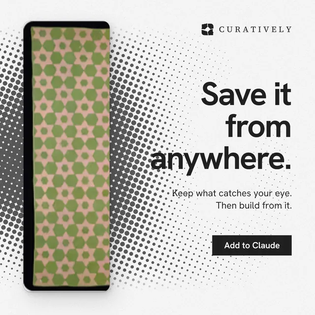 Instagram post for Curatively: "Save it from anywhere." Swiss style, right layout, light palette in white, yellow, grey.