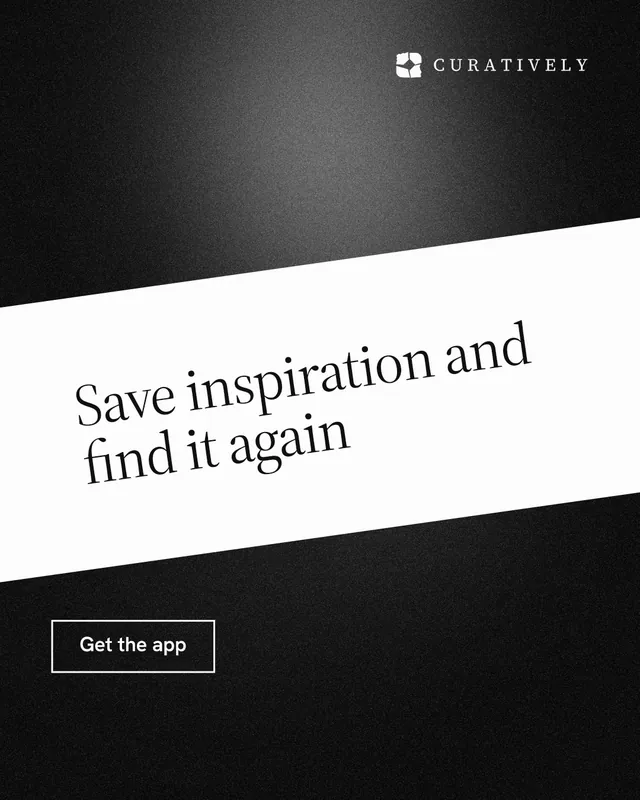 Instagram portrait post for Curatively: "Save inspiration and find it again". Dark deco style, diagonal layout, dark palette in white, black, grey.