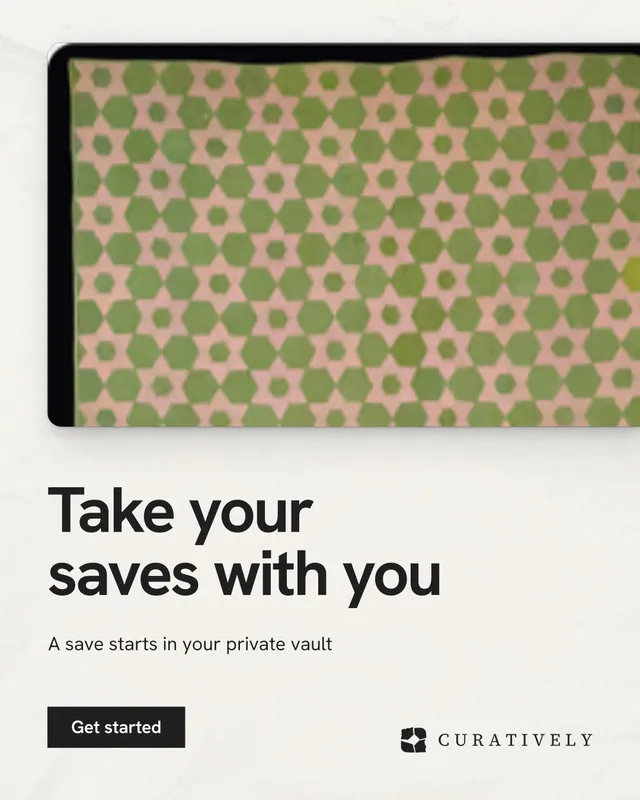 Instagram portrait post for Curatively: "Take your saves with you". Swiss style, bottom layout, light palette in orange, white, yellow.
