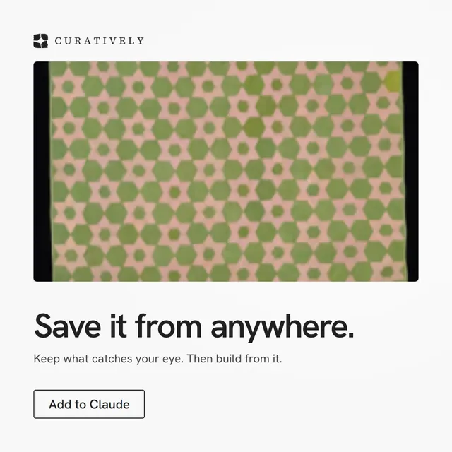 Video for Curatively: "Save it from anywhere.". Doc motion loop, 7.0 s, light palette.