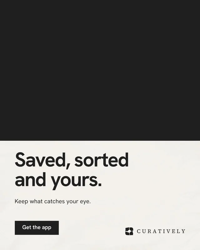Instagram portrait post for Curatively: "Saved, sorted and yours." Swiss style, bottom layout, light palette in black, white.