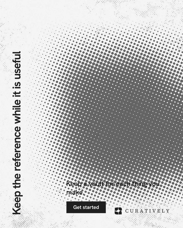 Instagram portrait post for Curatively: "Keep the reference while it is useful". Swiss style, vertical layout, light palette in grey, white.