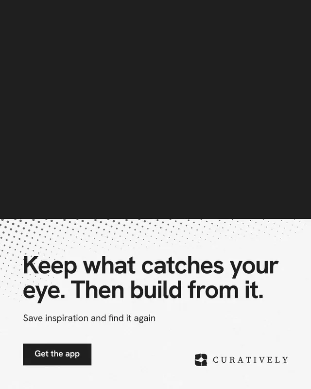Instagram portrait post for Curatively: "Keep what catches your eye. Then build from it." Swiss style, bottom layout, light palette in black, white, grey.