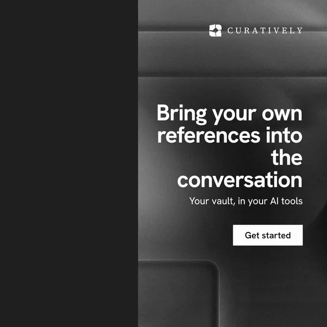 Instagram post for Curatively: "Bring your own references into the conversation". Swiss style, right layout, dark palette in black, grey.