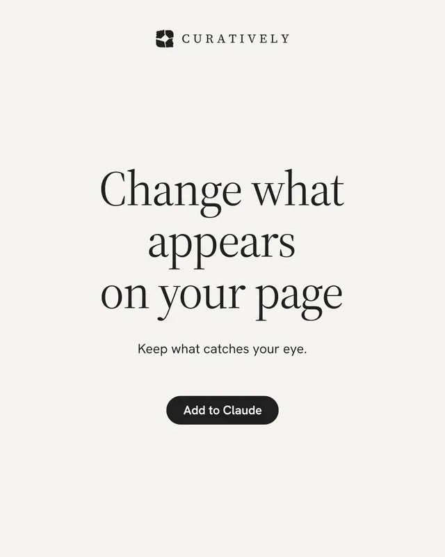 Instagram portrait post for Curatively: "Change what appears on your page". Data card style, centred layout, light palette in white.