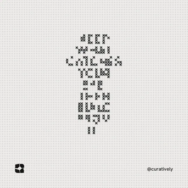 Instagram post for Curatively: "Keep what catches your eye. Then build from it." Stitch style, technique:raster type fx layout, light palette in white, grey.