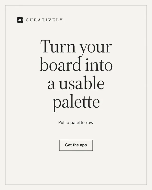 Instagram portrait post for Curatively: "Turn your board into a usable palette". Editorial style, centred layout, light palette in white.