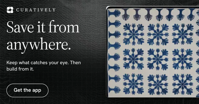 Social ad for Curatively: "Save it from anywhere." Phosphor atlas style, bottom layout, dark palette in black, grey.
