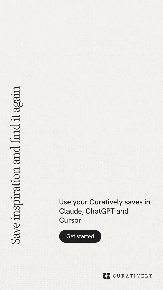 Instagram story for Curatively: "Save inspiration and find it again". Data card style, vertical layout, light palette in white.