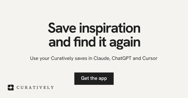 Social ad for Curatively: "Save inspiration and find it again". Swiss style, centred layout, light palette in white, grey.