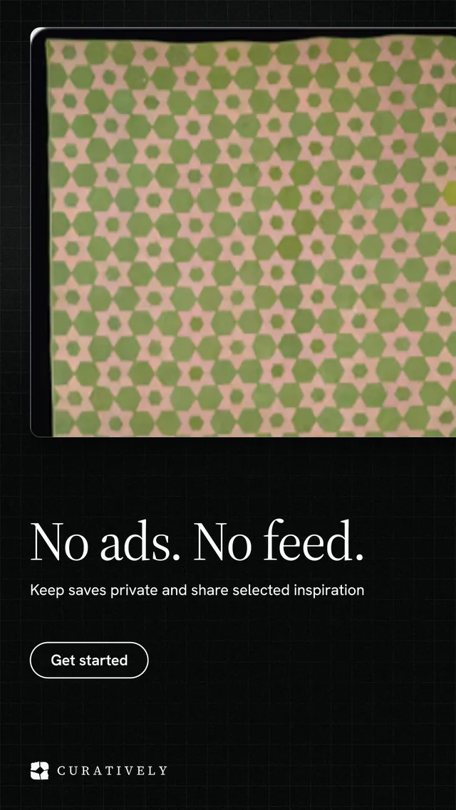 Instagram story for Curatively: "No ads. No feed." Phosphor atlas style, bottom layout, dark palette in yellow, black.