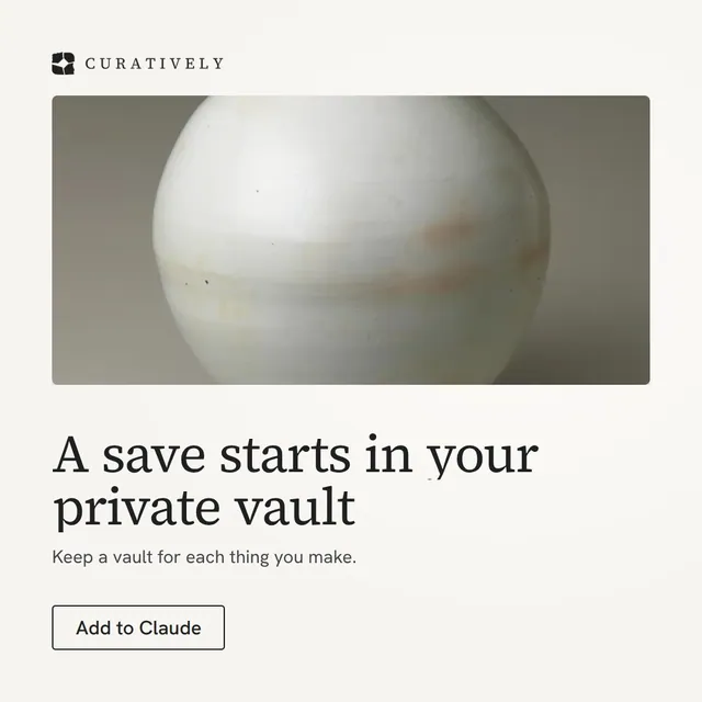 Video for Curatively: "A save starts in your private vault". Doc motion loop, 7.0 s, light palette.