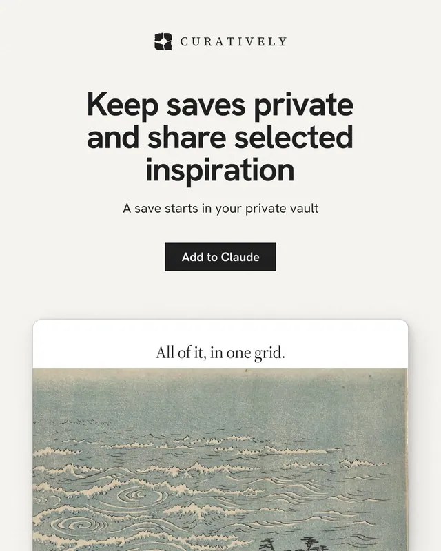 Instagram portrait post for Curatively: "Keep saves private and share selected inspiration". Swiss style, centred layout, light palette in white, grey.