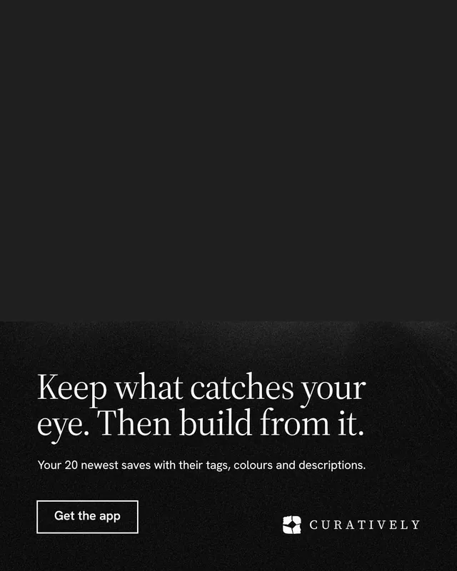 Instagram portrait post for Curatively: "Keep what catches your eye. Then build from it." Dark deco style, bottom layout, dark palette in black.