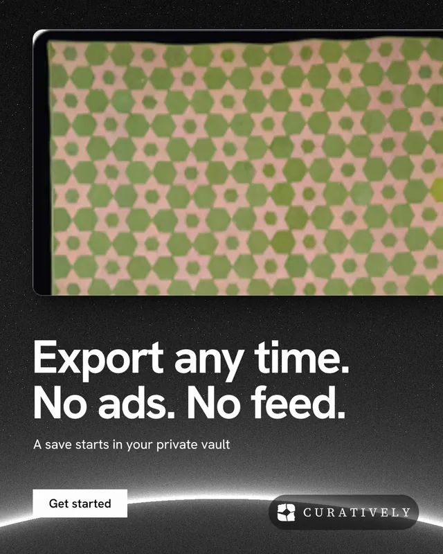 Instagram portrait post for Curatively: "Export any time. No ads. No feed." Swiss style, bottom layout, dark palette in black, yellow, grey.