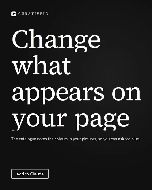 Video for Curatively: "Change what appears on your page". Doc motion loop, 8.0 s, dark palette.