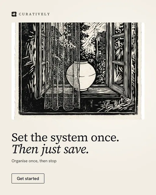 Video for Curatively: "Set the system once. Then just save.". Doc motion loop, 6.0 s, light palette.