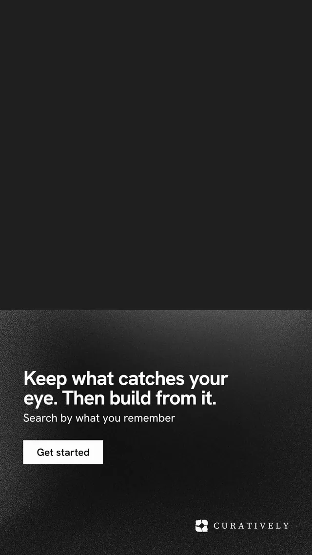 Instagram story for Curatively: "Keep what catches your eye. Then build from it." Swiss style, bottom layout, dark palette in black, grey.