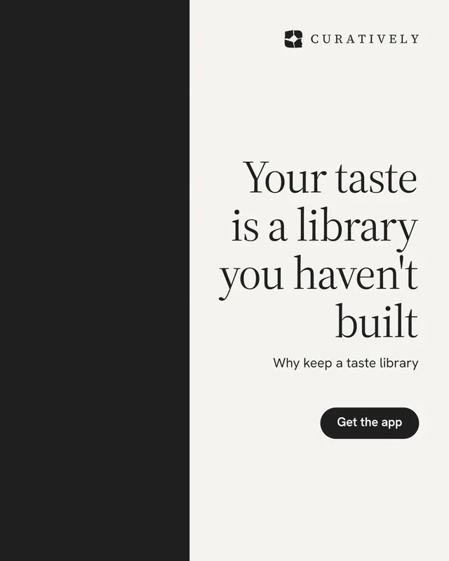 Instagram portrait post for Curatively: "Your taste is a library you haven't built". Data card style, right layout, light palette in white, black.