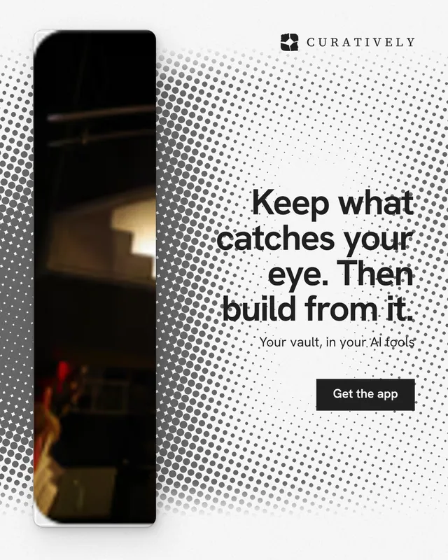 Instagram portrait post for Curatively: "Keep what catches your eye. Then build from it." Swiss style, right layout, light palette in black, white, grey.