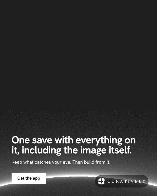 Instagram portrait post for Curatively: "One save with everything on it, including the image itself." Swiss style, bottom layout, dark palette in black, grey.